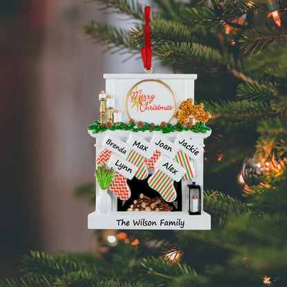 Personalized Candle Fireplace Stocking Family of 6 Christmas Ornament