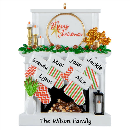 Personalized Candle Fireplace Stocking Family of 6 Christmas Ornament