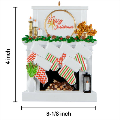 Personalized Candle Fireplace Stocking Family of 6 Christmas Ornament