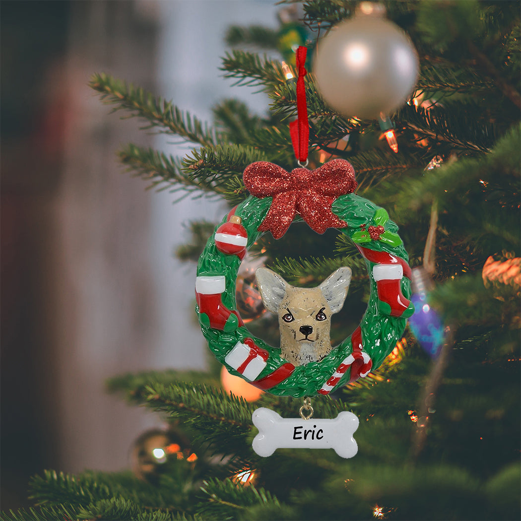 Personalized Chihuahua Christmas Wreath Ornament