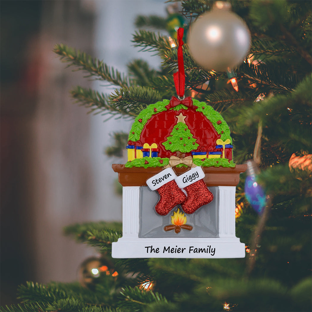 Personalized Classic Fireplace Stocking Family of 2 Christmas Ornament