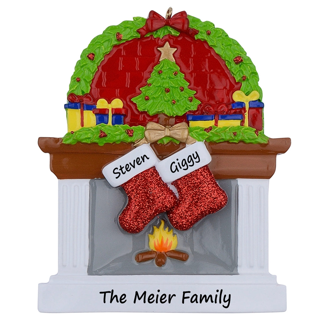 Personalized Classic Fireplace Stocking Family of 2 Christmas Ornament