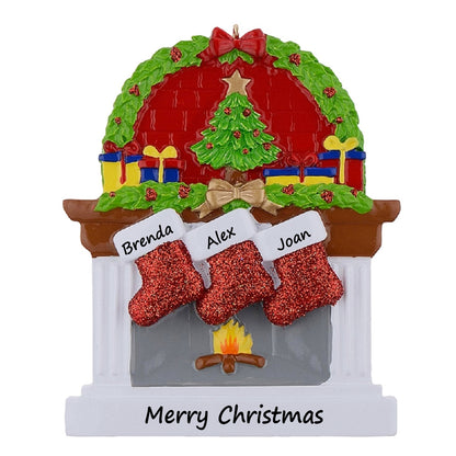 Personalized Classic Fireplace Stocking Family of 3 Christmas Ornament
