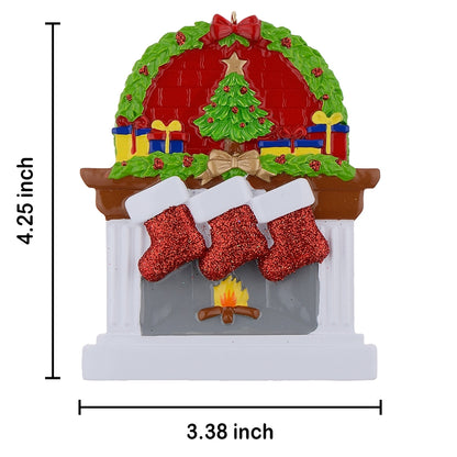 Personalized Classic Fireplace Stocking Family of 3 Christmas Ornament