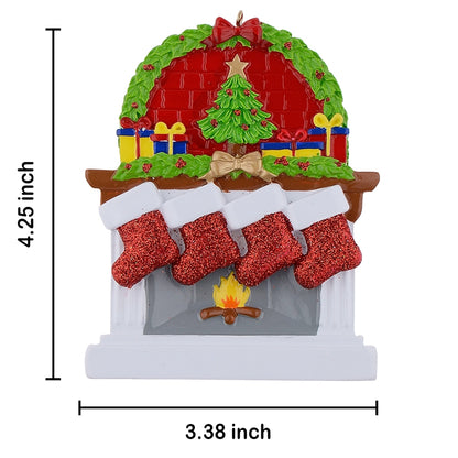 Personalized Classic Fireplace Stocking Family of 4 Christmas Ornament