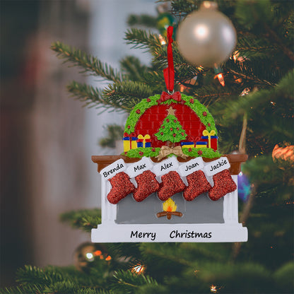 Personalized Classic Fireplace Stocking Family of 5 Christmas Ornament