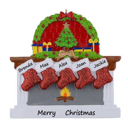 Personalized Classic Fireplace Stocking Family of 5 Christmas Ornament
