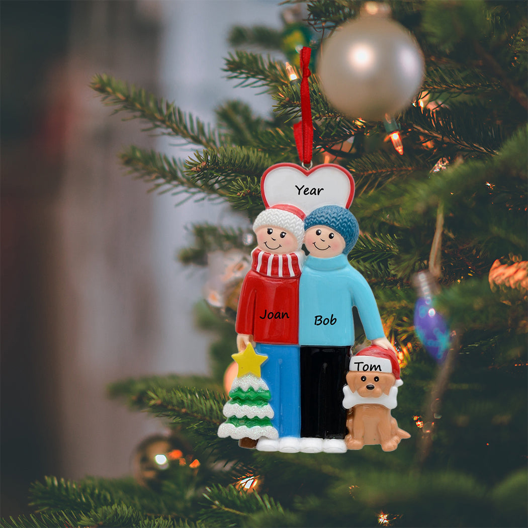 Personalized Couple with Dog Ornament