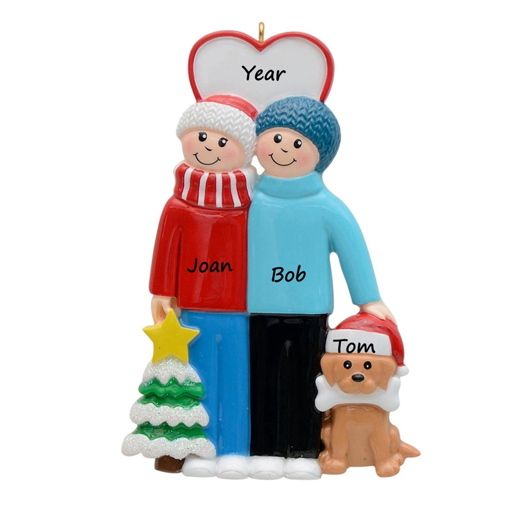 Personalized Couple with Dog Ornament
