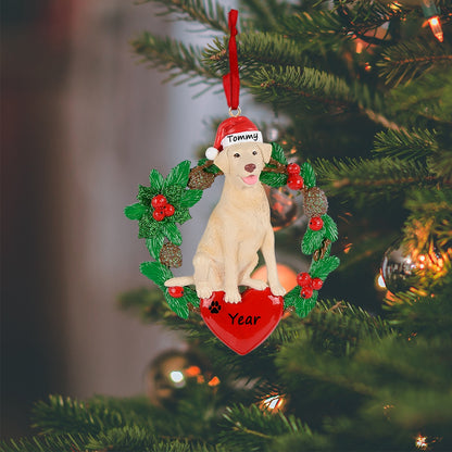 Personalized Cream Labrador Christmas Wreath Ornament