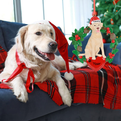 Personalized Cream Labrador Christmas Wreath Ornament