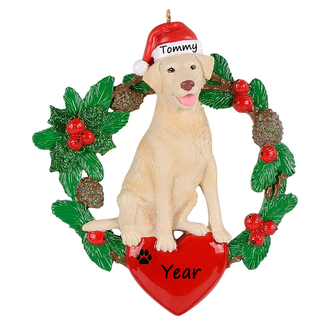 Personalized Cream Labrador Christmas Wreath Ornament