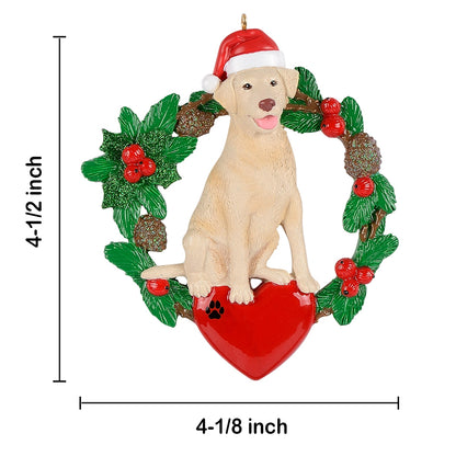 Personalized Cream Labrador Christmas Wreath Ornament