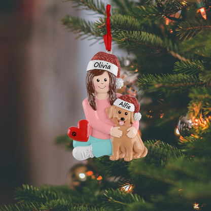 Personalized Dog Mom Brown Dog Christmas Ornament