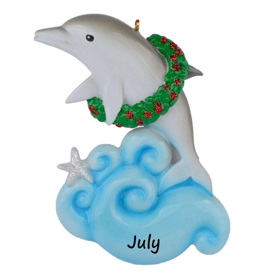Personalized Dolphin Christmas Ornament with Wreath– Ocean Animal Keepsake Ornament