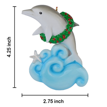 Personalized Dolphin Christmas Ornament with Wreath– Ocean Animal Keepsake Ornament