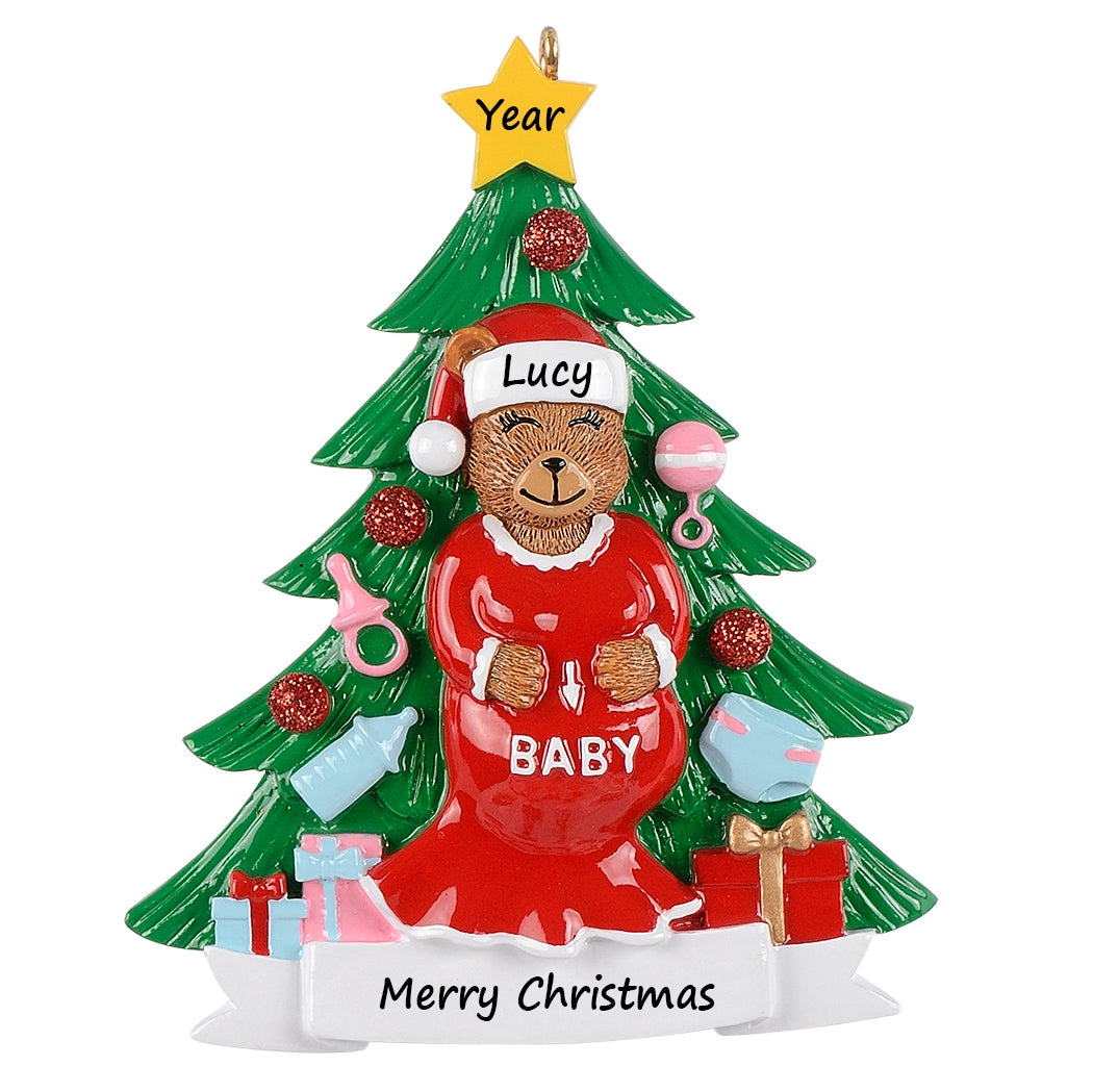 Personalized Expecting Bear Family of 1 Christmas Ornament