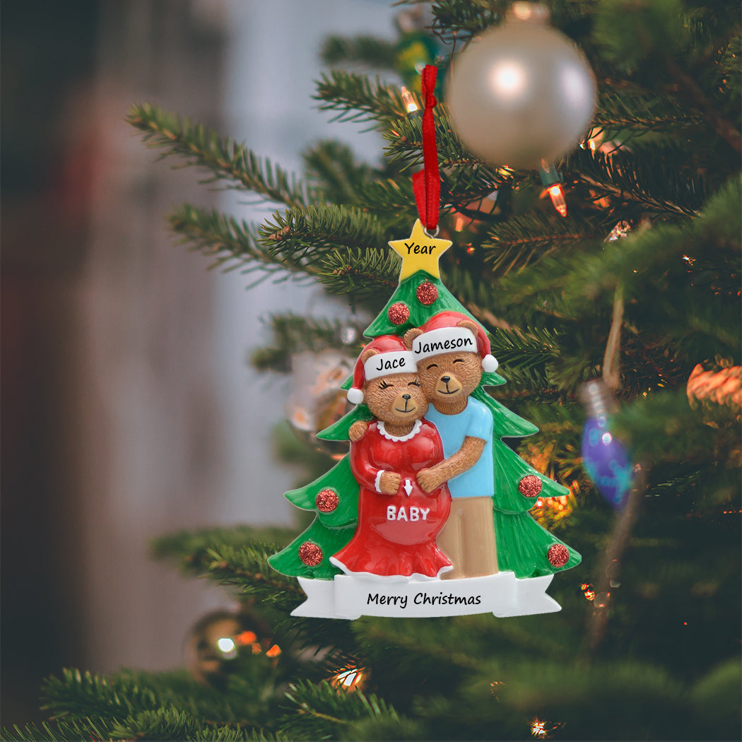 Personalized Expecting Bear Family of 2 Christmas Ornament