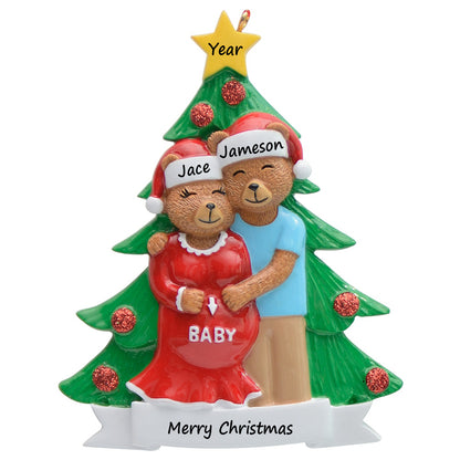 Personalized Expecting Bear Family of 2 Christmas Ornament