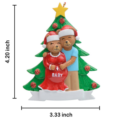 Personalized Expecting Bear Family of 2 Christmas Ornament