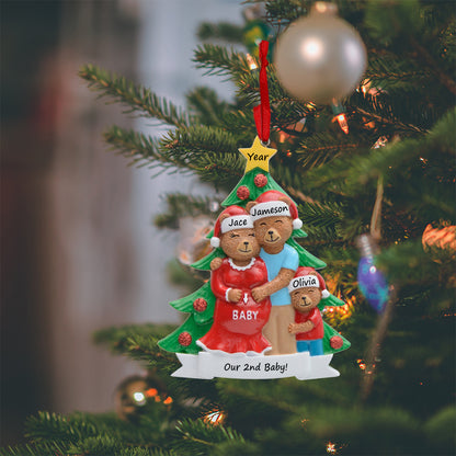 Personalized Expecting Bear Family of 3 Christmas Ornament