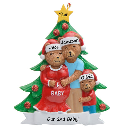 Personalized Expecting Bear Family of 3 Christmas Ornament