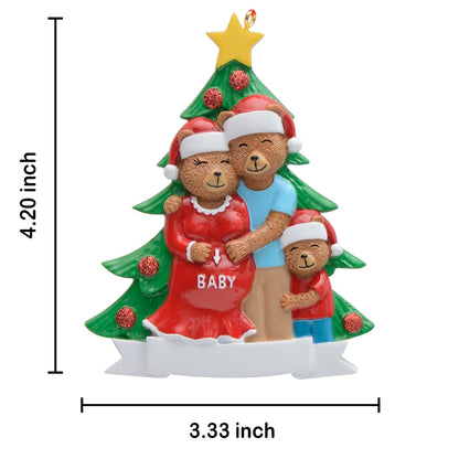 Personalized Expecting Bear Family of 3 Christmas Ornament