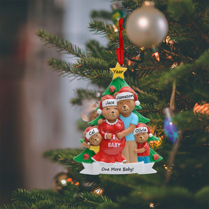 Personalized Expecting Bear Family of 4 Christmas Ornament