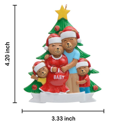 Personalized Expecting Bear Family of 4 Christmas Ornament