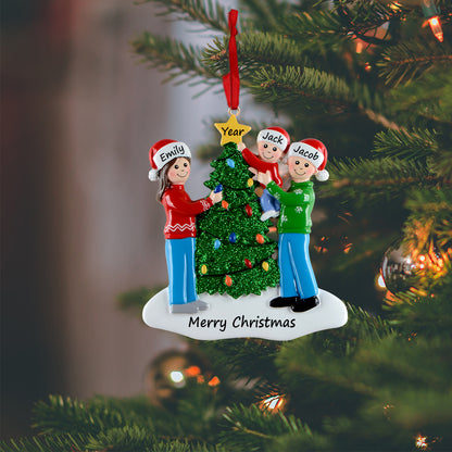 Personalized Christmas Tree Family of 3 Ornament
