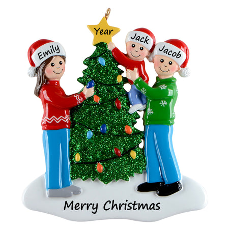 Personalized Christmas Tree Family of 3 Ornament