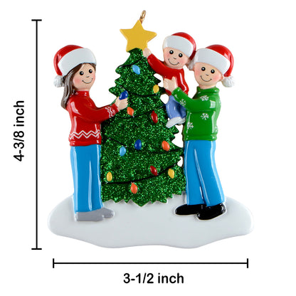 Personalized Christmas Tree Family of 3 Ornament
