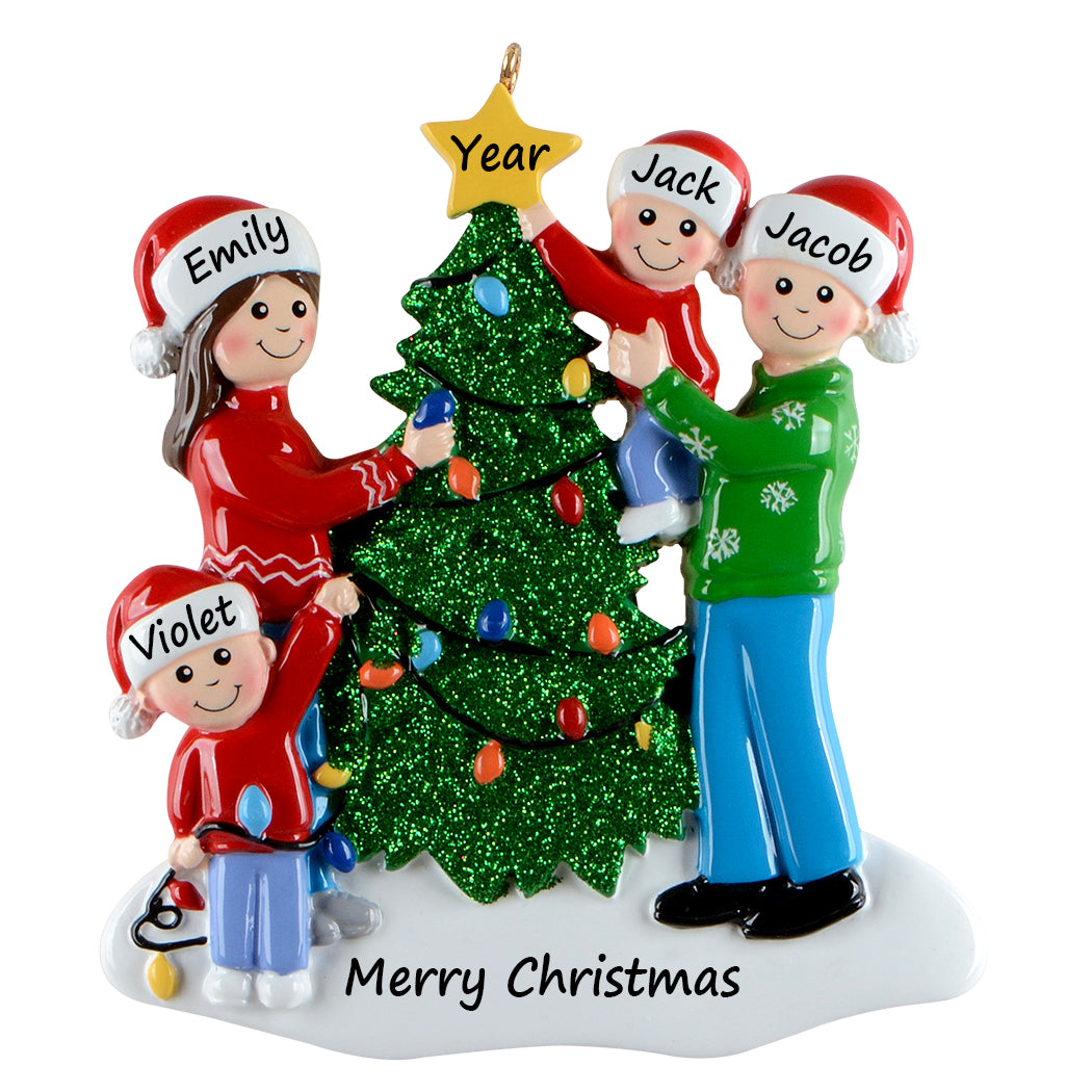 Personalized Christmas Tree Family of 4 Ornament