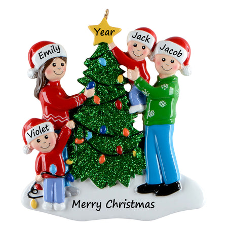 Personalized Christmas Tree Family of 4 Ornament