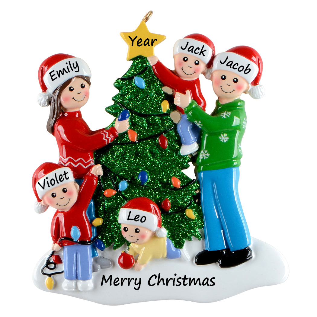 Personalized Christmas Tree Family of 5 Ornament