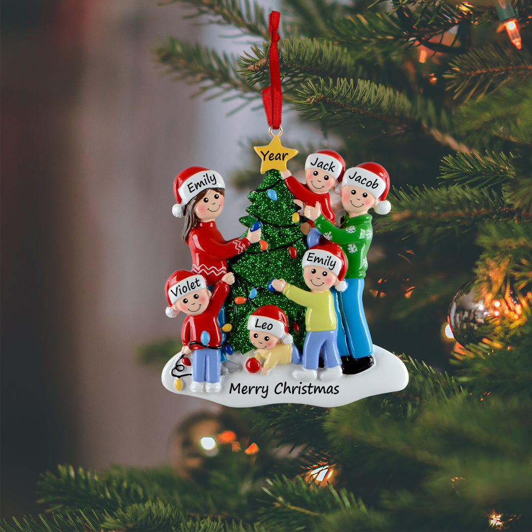 Personalized Christmas Tree Family of 6 Ornament