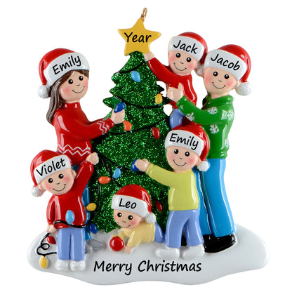 Personalized Christmas Tree Family of 6 Ornament