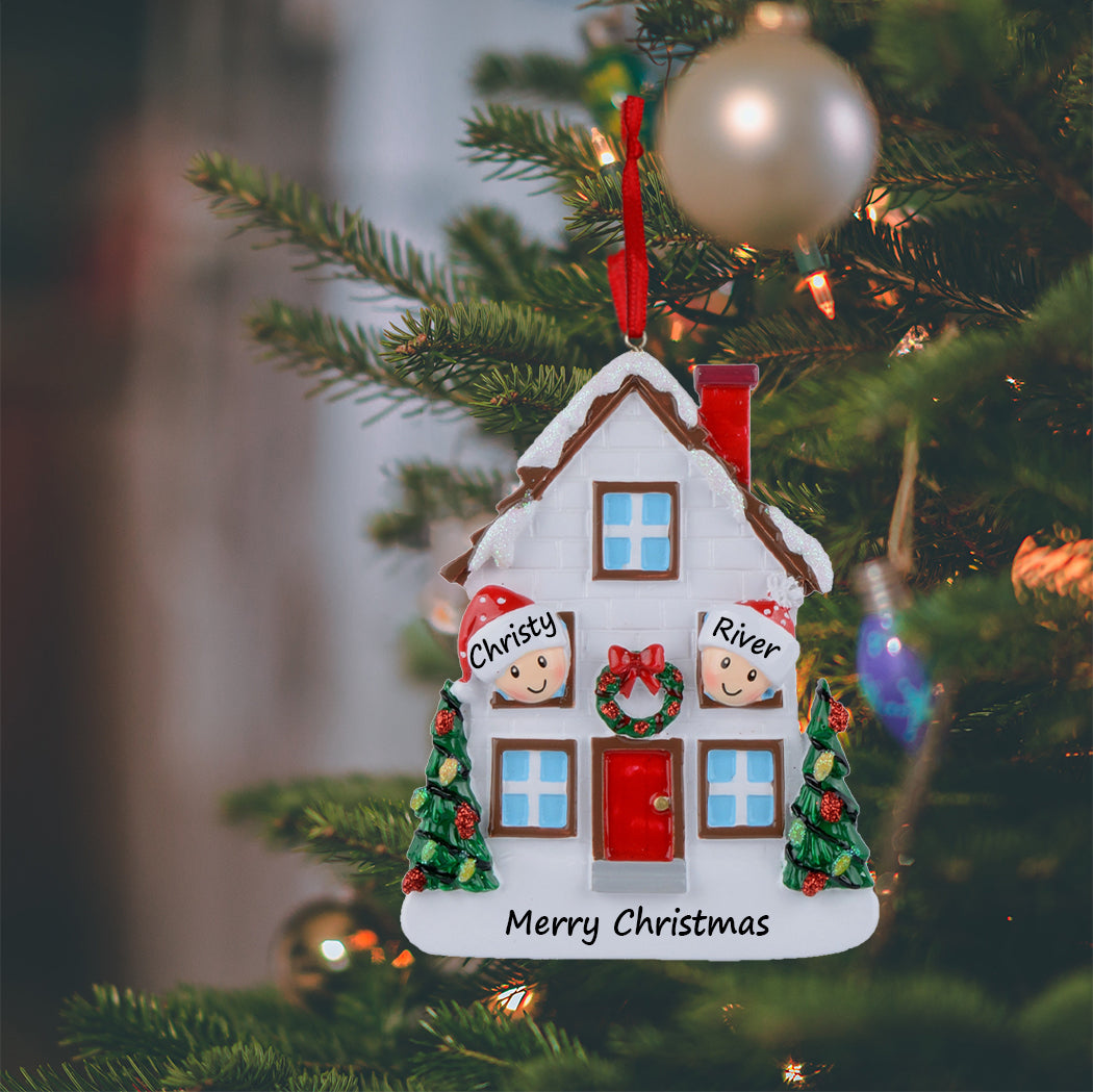 Personalized Christmas House Family of 2 Ornament