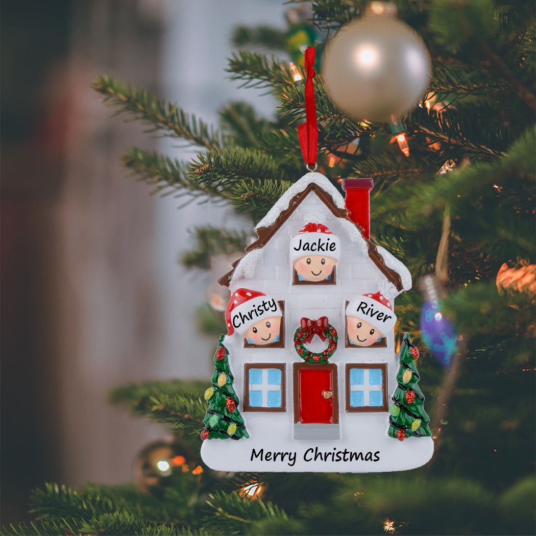 Personalized Christmas House Family of 3 Ornament