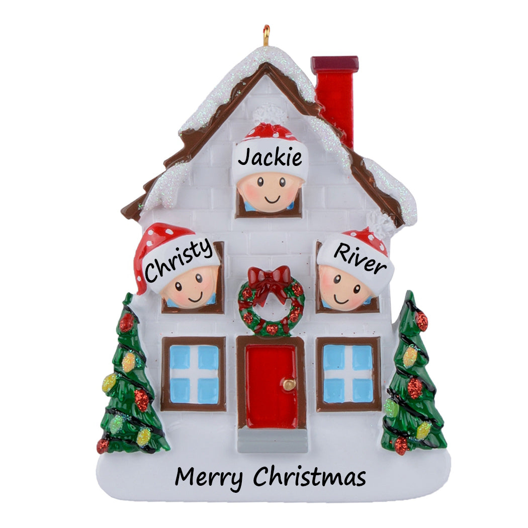 Personalized Christmas House Family of 3 Ornament