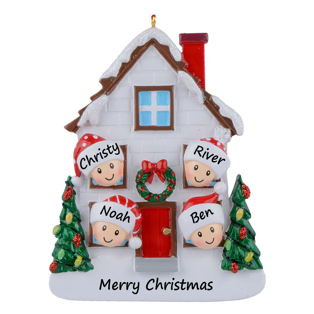 Personalized Christmas House Family of 4 Ornament
