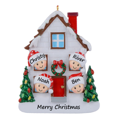 Personalized Christmas House Family of 4 Ornament