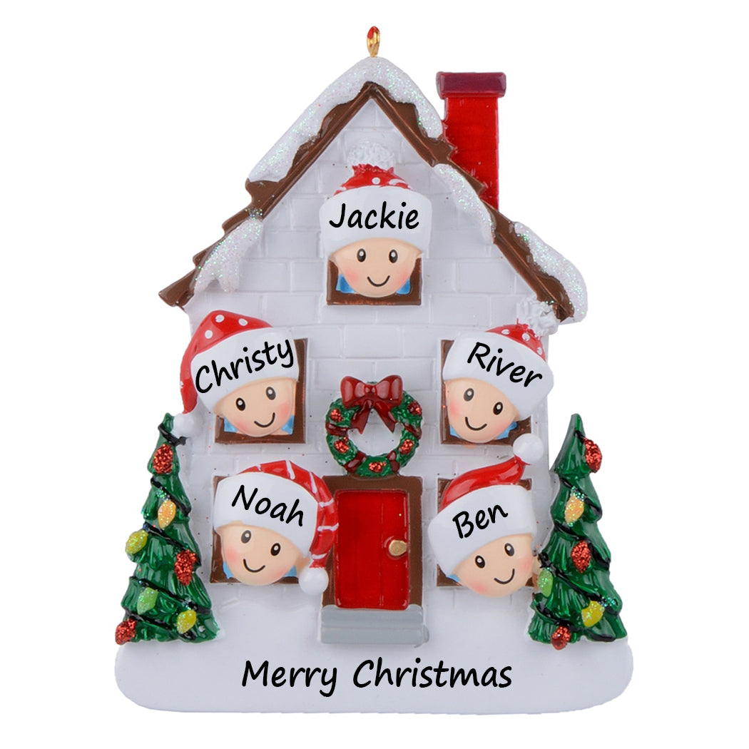 Personalized Christmas House Family of 5 Ornament
