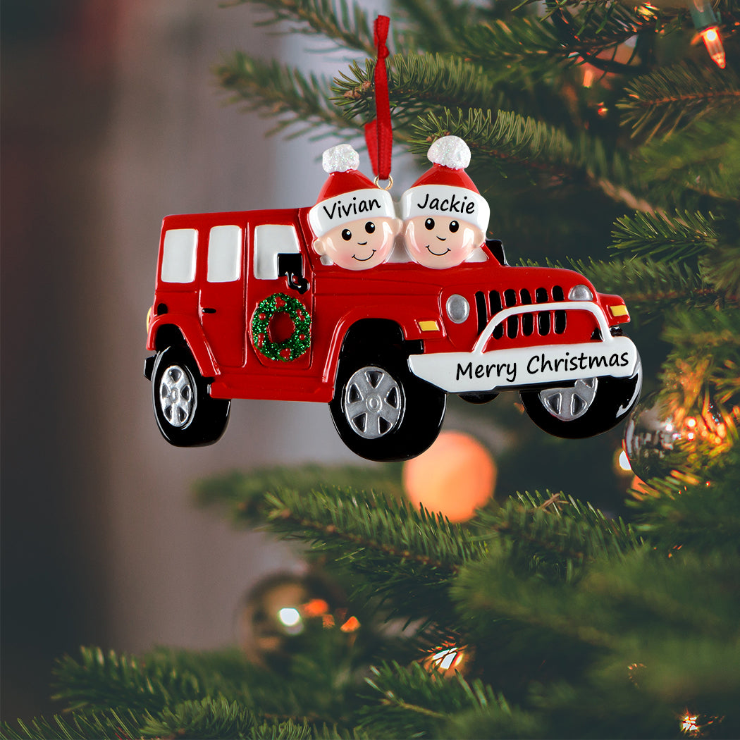 Personalized Family of 2 Road Trip Christmas Ornament