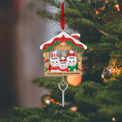 First Christmas in Our New Home Family of 3 Personalized Christmas Ornament