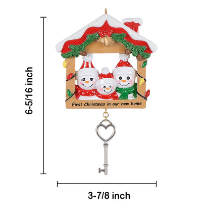 First Christmas in Our New Home Family of 3 Personalized Christmas Ornament