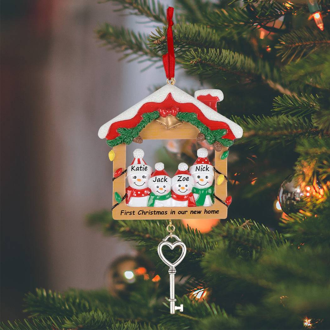 First Christmas in Our New Home Family of 4 Personalized Christmas Ornament
