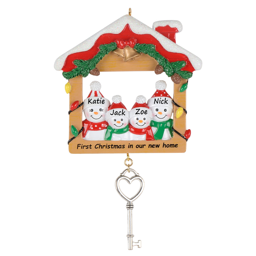 First Christmas in Our New Home Family of 4 Personalized Christmas Ornament