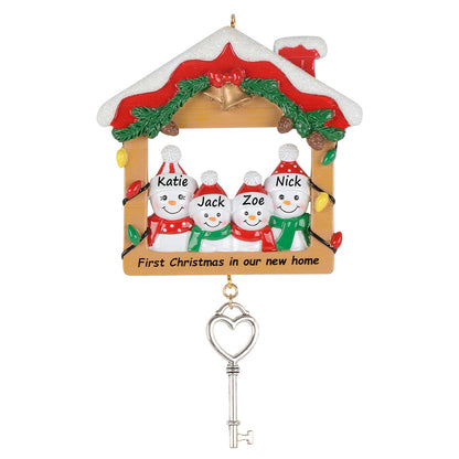 First Christmas in Our New Home Family of 4 Personalized Christmas Ornament