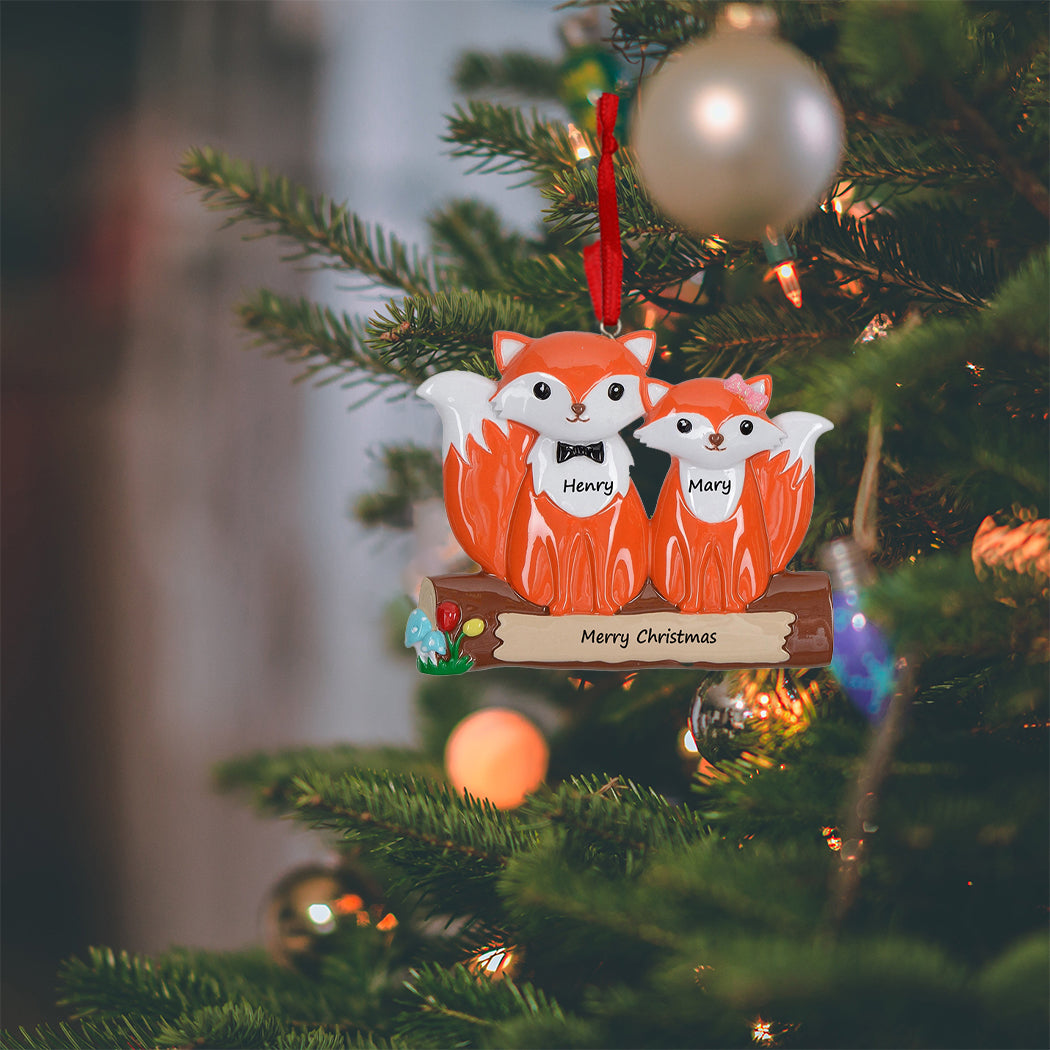 Personalized Fox Family of 2 Ornament